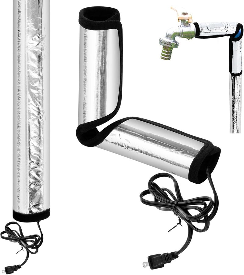 Tujoe 2 Pcs Water Pipe Heat Blanket 38.5" x 6" with 6.5 ft Power Cord, Winter Elbow Heating Tape Aluminum Foil Freeze Protection Heater Insulation Cable for Metal and Plastic Pipes 110v, Max Temp 60° - Image 1